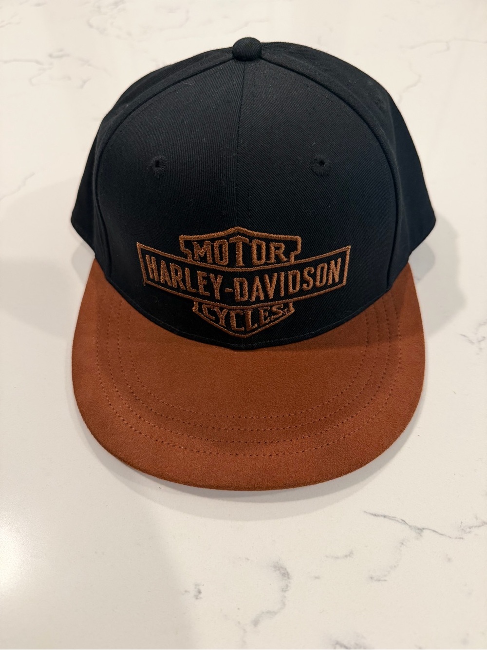 Harley-Davidson Bar & Shield Snapback Hat Black Brown Suede Brim Adjustable Cap